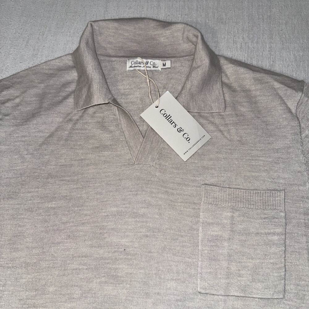 Collars & Co. Australian Marino Wool Short Sleeve Polo Tan Men’s Medium NWT